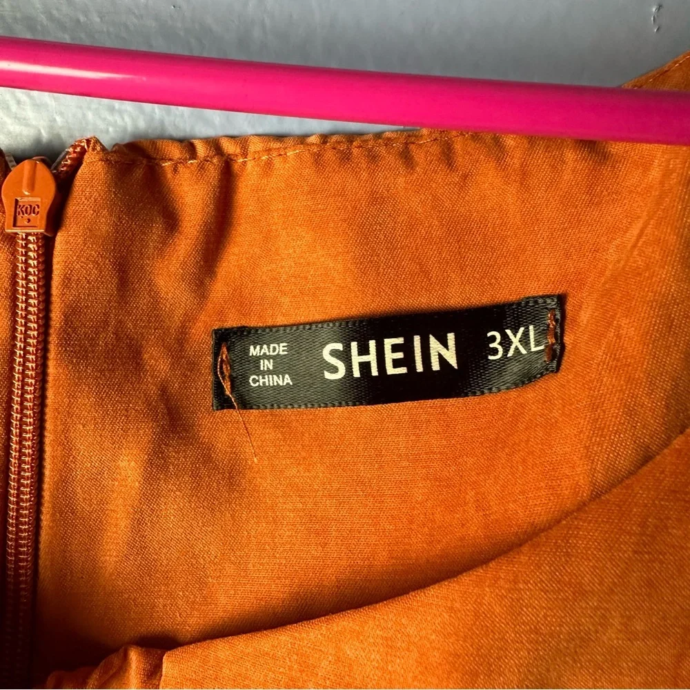 SHEIN Orange Ruffle and Ruched Cottagecore Puff Sleeve Maxi Dress
